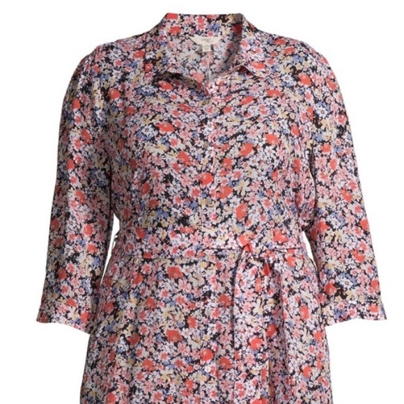 Floral print belted collared tea hem a-line three quarter sleeve shirtdress - Picture 4 of 10